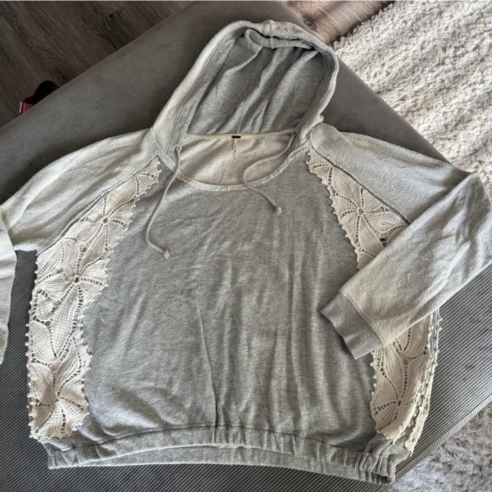 Free People Gray Lace-Trimmed Women's Hoody, size L